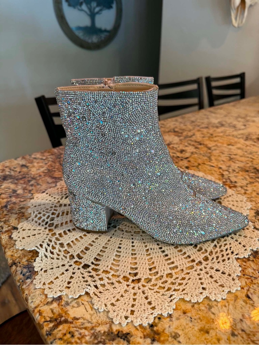 Betsey Johnson Silver Rhinestone Women's Ankle Boots Size 6.5